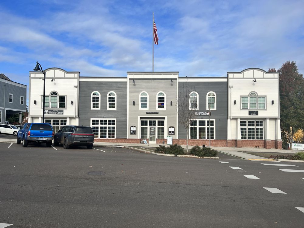 West Linn Holistic Center building on Willamette Falls Drive; our studio is upstairs on the left, under the Holistic Center sign.